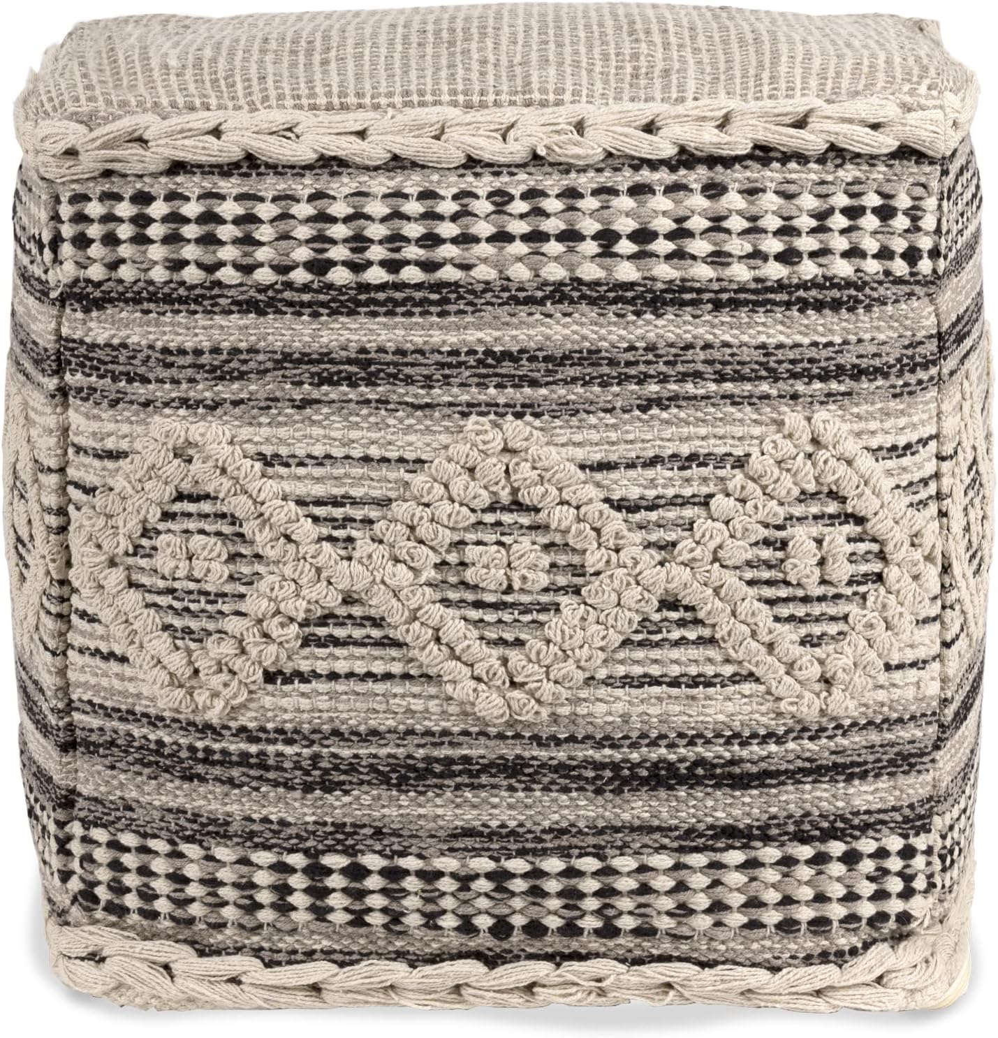 REDEARTH · Tufted Pouf Ottoman with Filler Textured Storage Cube Bean Bag Pouffe Footrest for Living Room, Bedroom, Nursery, Kidsroom; 100% Cotton (17.5"X17.5"X17.5", Diamond Virgule)