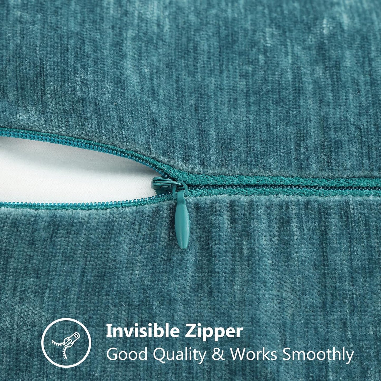 decorUhome Chenille Soft Throw Pillow Covers 24x24 Set of 2, Farmhouse Velvet Neutral Decorative Euro Pillow Covers with Stitched Edge for Couch Sofa Bed Home Decor, Teal