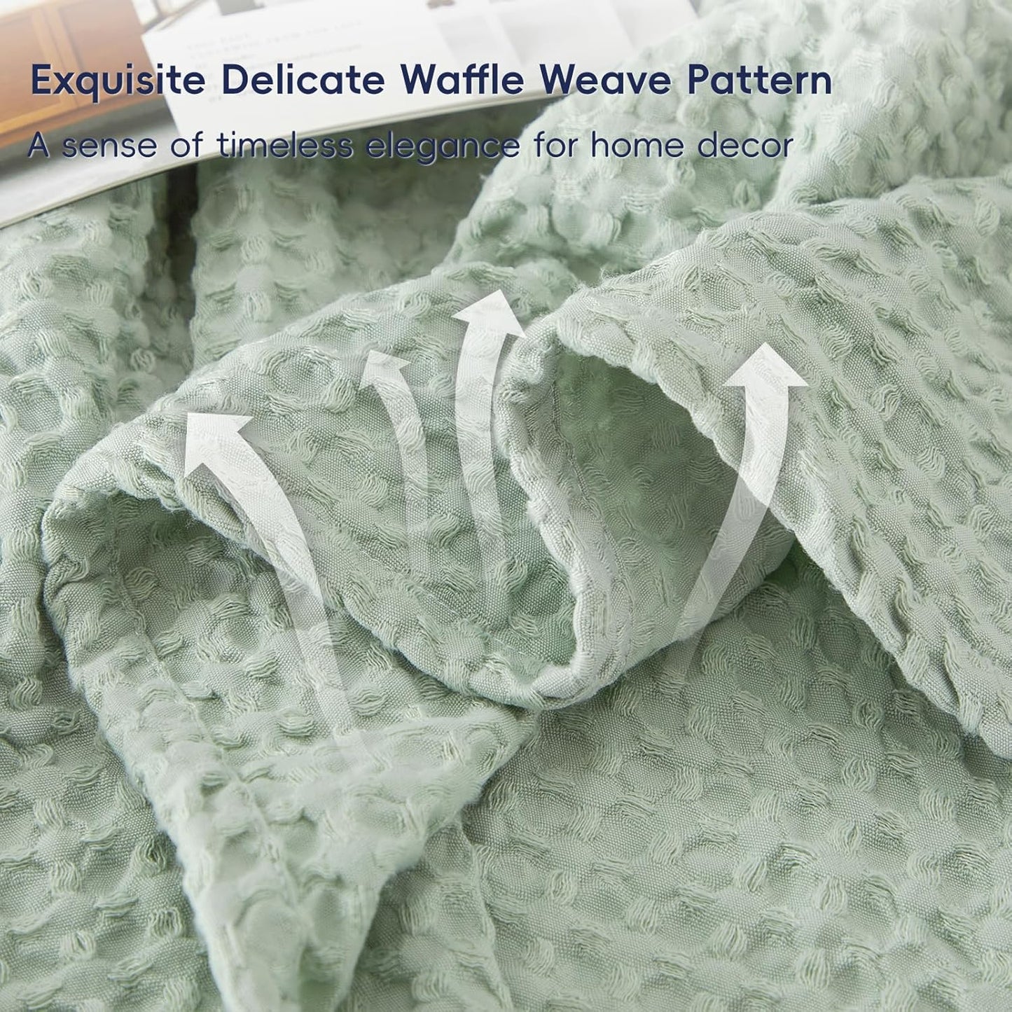 PHF Ultra Soft Waffle Weave Blanket Queen Size 90"x 90"- Washed Lightweight Breathable Cozy Woven Blanket for Bed - Aesthetic Decor for Couch Bedding Sofa Home Car - Sage Green/Mint Green