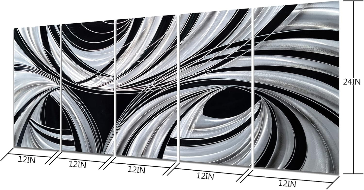 Yihui Arts Black and White Metal Art Wall Decor Hand Crafted Abstract Aluminum Artwork Modern Wall Sculpture Home Accent for Living Room Bedroom Dinning Decor
