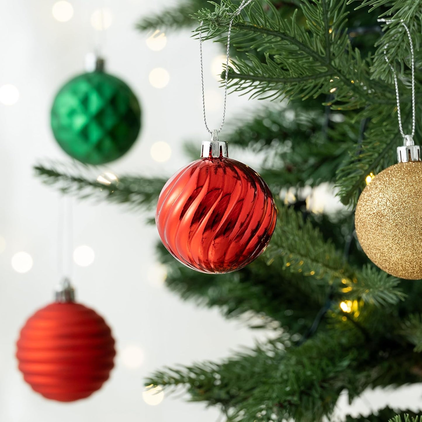 Valery Madelyn Christmas Ornaments Tree Decorations Set for Fall Halloween, 24ct Red Green Gold Shatterproof Ball Ornaments, 2.36" Hanging Ornament Bulk for Xmas Holiday Party Decor