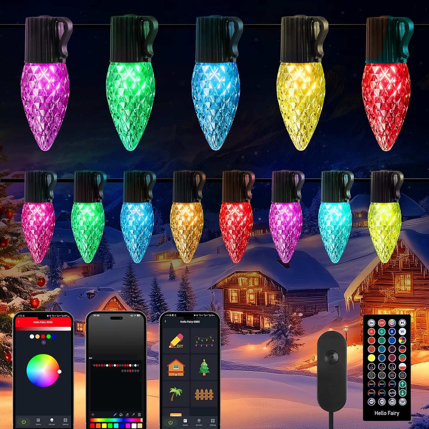 Brightown Smart C9 Christmas Lights Outdoor, 100 LED Christmas Color Changing Fairy Lights App Control, Music Sync, RGB, Shatterproof Connectable C9 String Lights for Tree House Indoor Xmas Decor