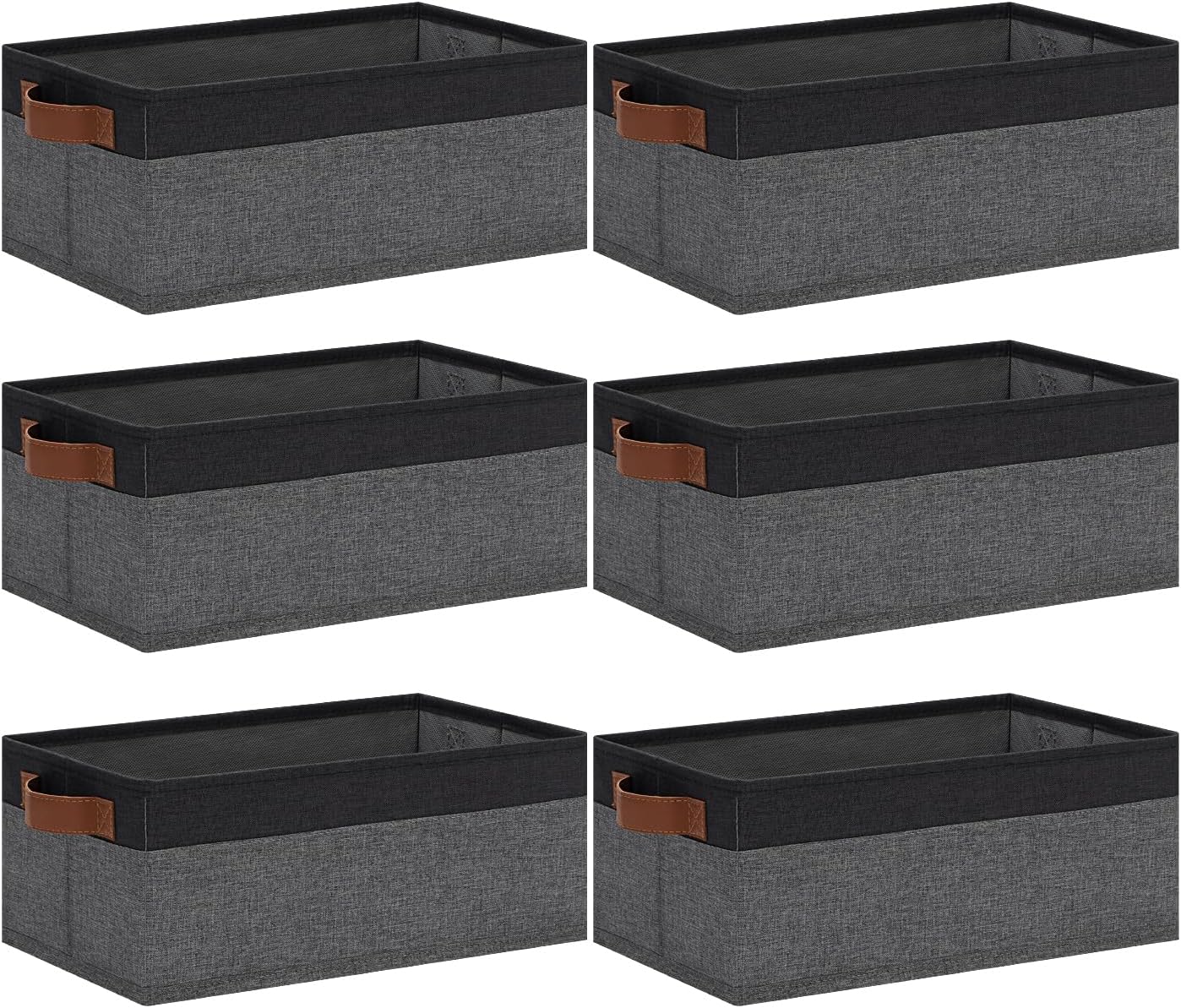 GhvyenntteS Small Fabric Storage Bins with Handles 6 Pack, 11.8" x 7.87" x 5.11" Storage Baskets for Shelves, Baskets for Organizing Clothes Underwear Socks Hats DVDs (Grey/Black)