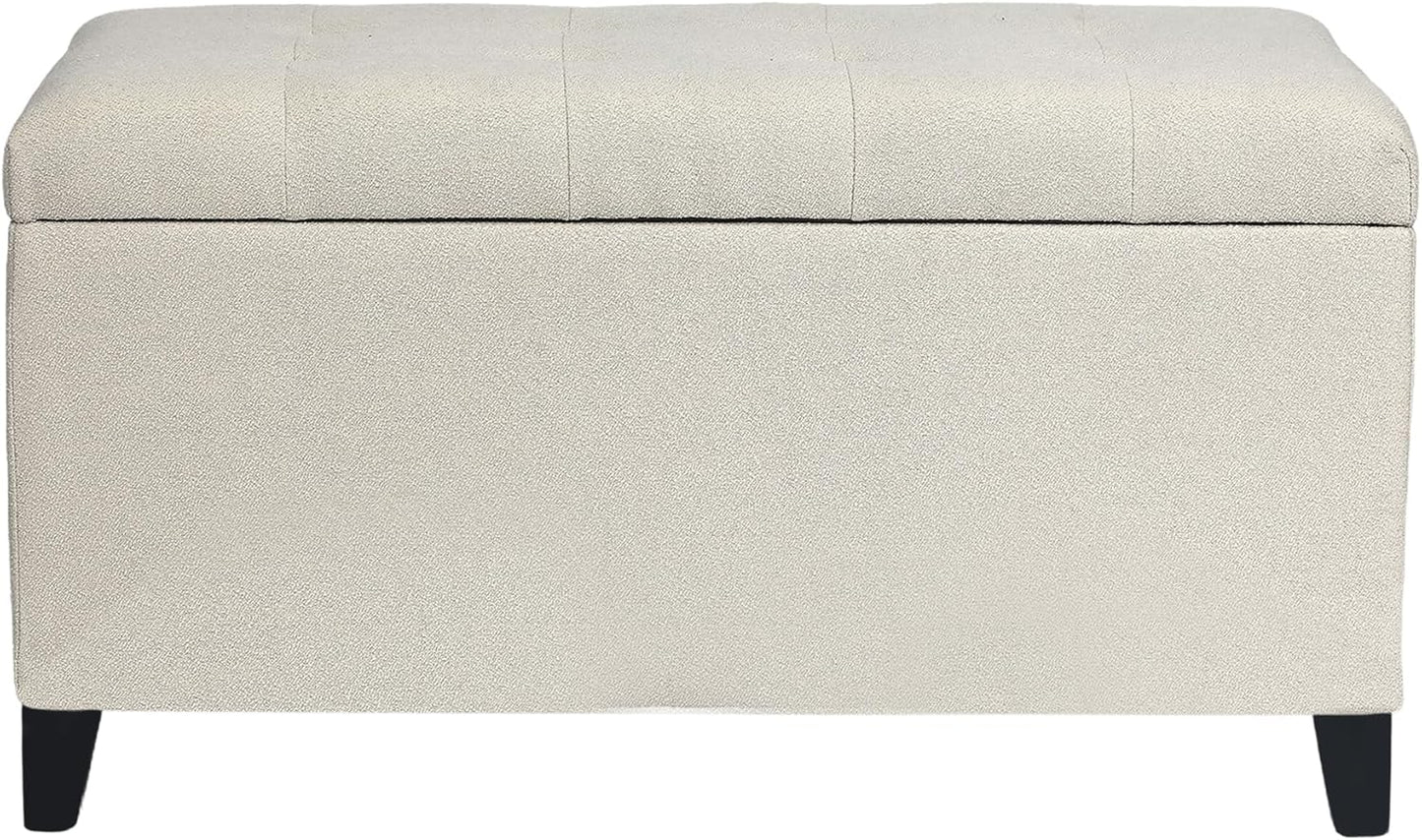 Asense Storage Ottoman Bench, Tufted Fabric Upholstered End of Bed Bench with Safety Hinge Wooden Legs, for Entryway Bedroom (Cotton and Linen Beige, 33.3")