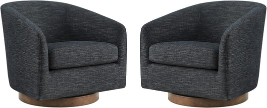 CHITA Swivel Accent Chair Set of 2, FSC Certified Upholstered Fabric Barrel Chair for Living Room, Fully Assembled, Midnight