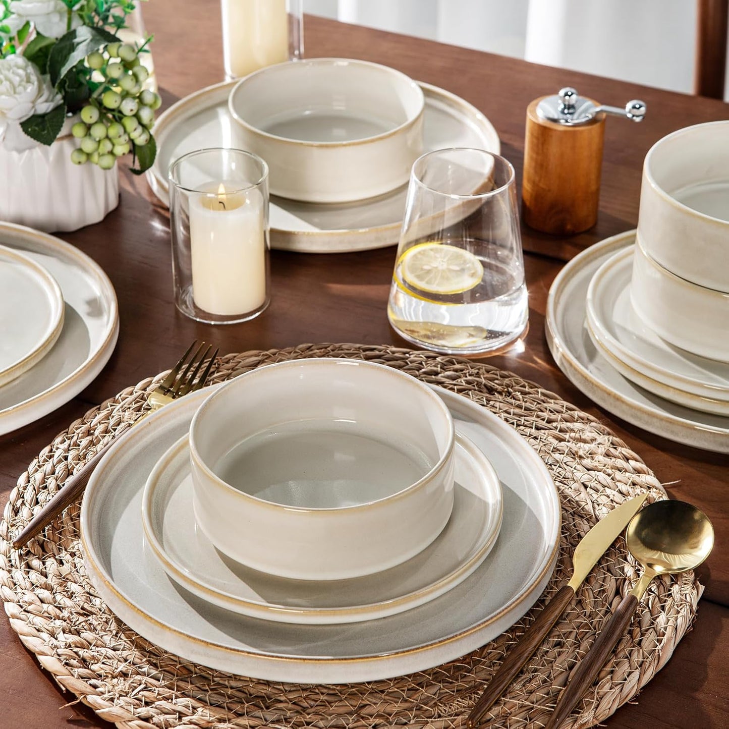 AmorArc Ceramic Dinnerware Sets, Handmade Reactive Glaze Stoneware Plates and Bowls Sets,Highly Chip and Crack Resistant | Dishwasher & Microwave Safe Dishes Set, Service for 4 (12pc)