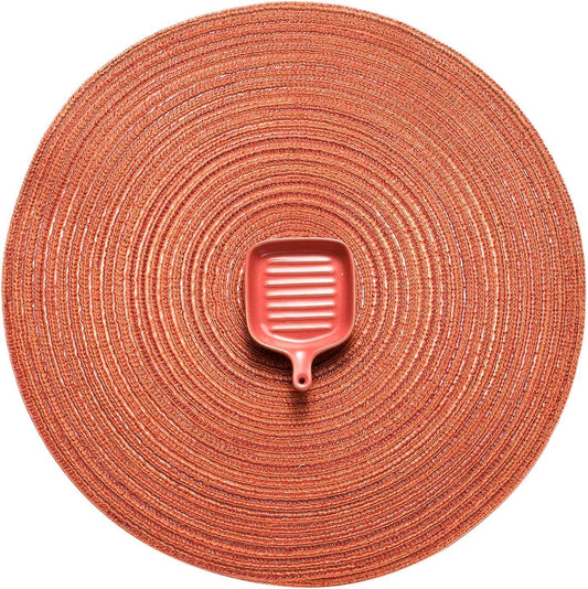 AHHFSMEI Round Braided Placemats Set of 8 Round Table Mats for Dining Tables Natural Woven Heat Resistant Place mats 15 Inch(Orange,8)