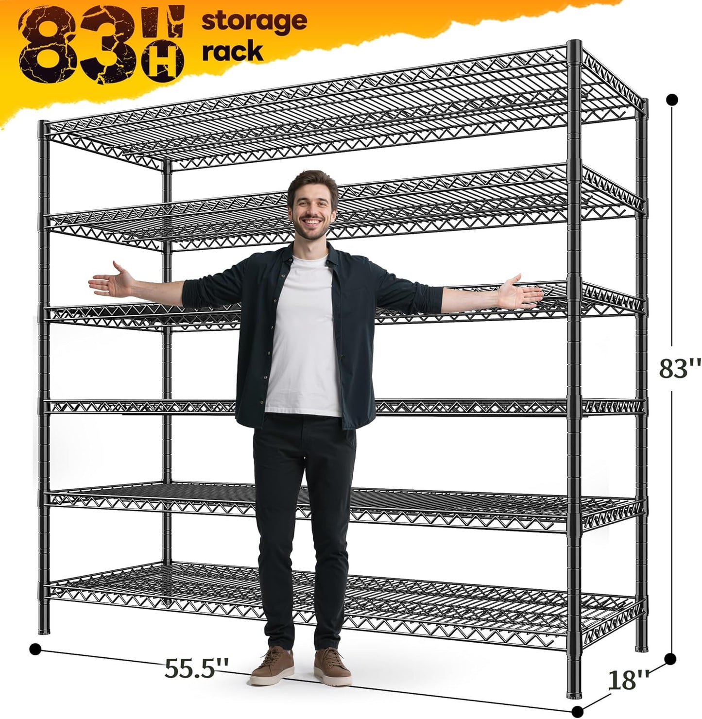 REIBII 83" H Storage Shelves 3840LBS Metal Shelving Unit 6 Tier Wire Shelving Commercial Adjustable Garage Shelving Heavy Duty for Storage Rack for Pantry, Garage, Kitchen, 83" H x 55.5" W x 18" D