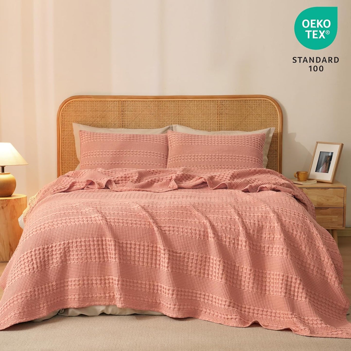 PHF 100% Cotton Waffle Weave Blanket Twin Size, Soft Lightweight Breathable Cozy Summer Blankets for Bed, Luxury Aesthetic Woven Bedding for Home Decor, 66"x90", Canyon Clay