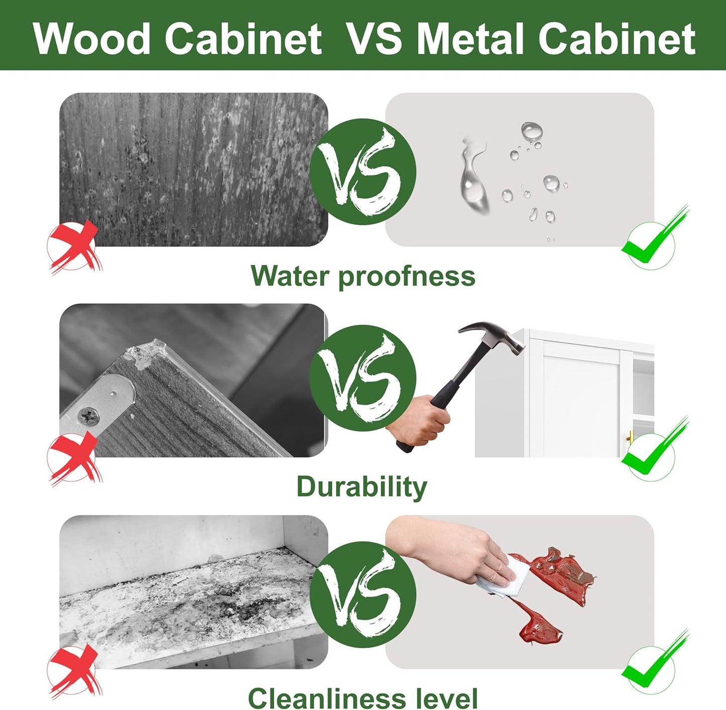 Tall Pantry Cabinet 67" H Metal Cabinet with 4 Doors, Bathroom Cabinets, 3 Adjustable Shelves for Kitchen, Home Office, Living Room, Dinning Room