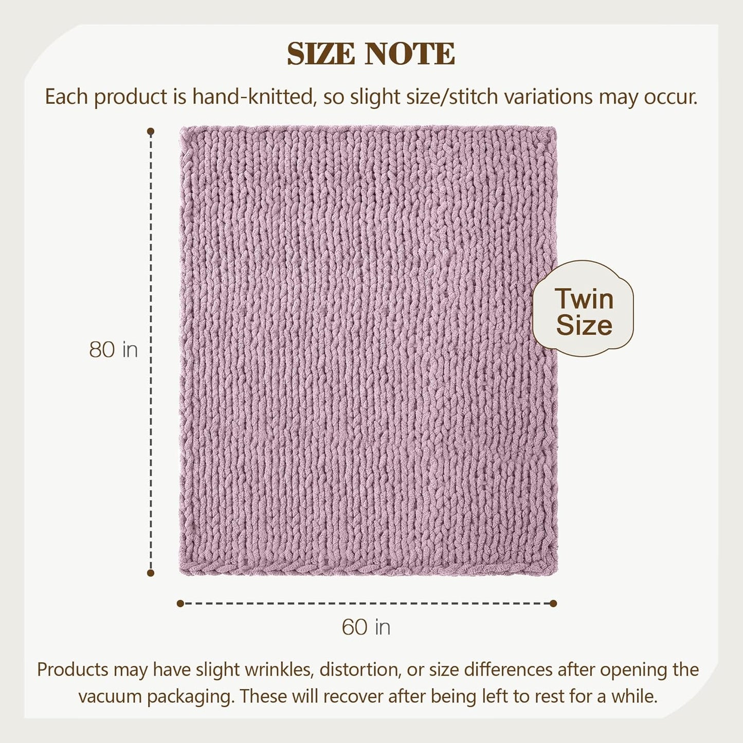 Carriediosa Chunky Knit Throw Blanket 60" X 80" Twin, 100% Hand Made Large Chenille Loop Yarn Soft Fluffy Throws for Couch Sofa Bed, Big Crochet Cozy Heavy Thick Cable Woven Blankets, Purple