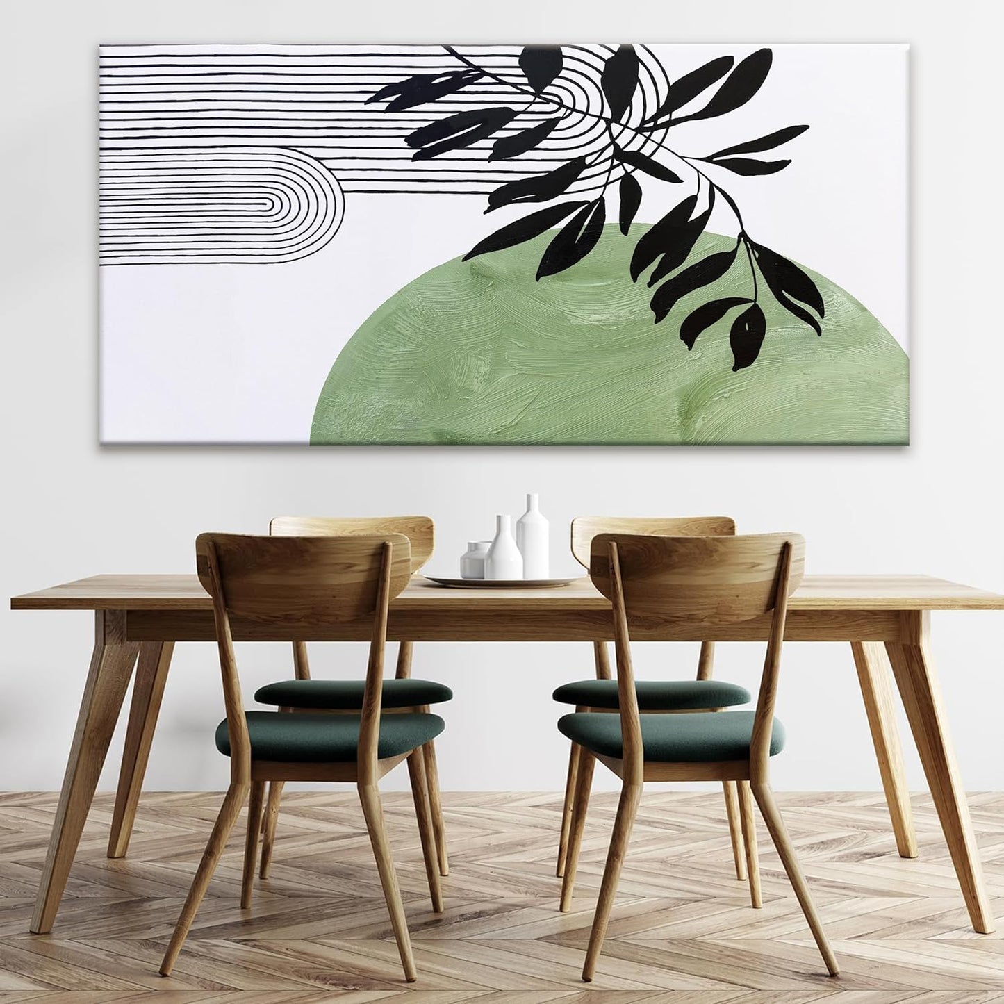 TAIJXAGSG Large Boho Green Wall Art For Living Room Century Modern Canvas Art Wall Decor Picture Painting Aesthetics Botanical Abstract Art Prints Bedroom Office Wall Hanging Decor 29x58 In