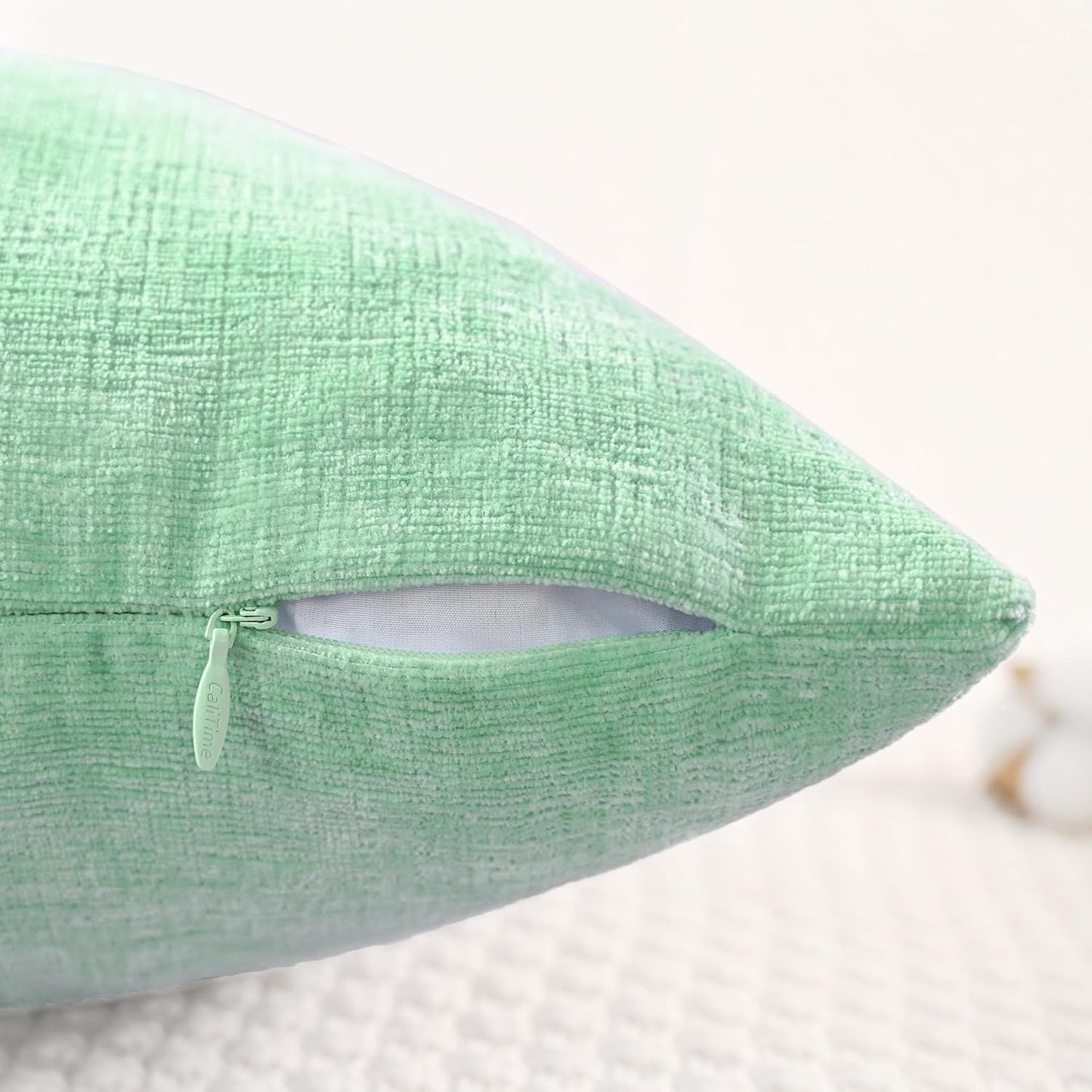 CaliTime Throw Pillow Covers Decorative 22 X 22 Inches Pack of 2 Cozy Chenille Cushion Cases for Couch Sofa Bed Living Room Home Grey Green