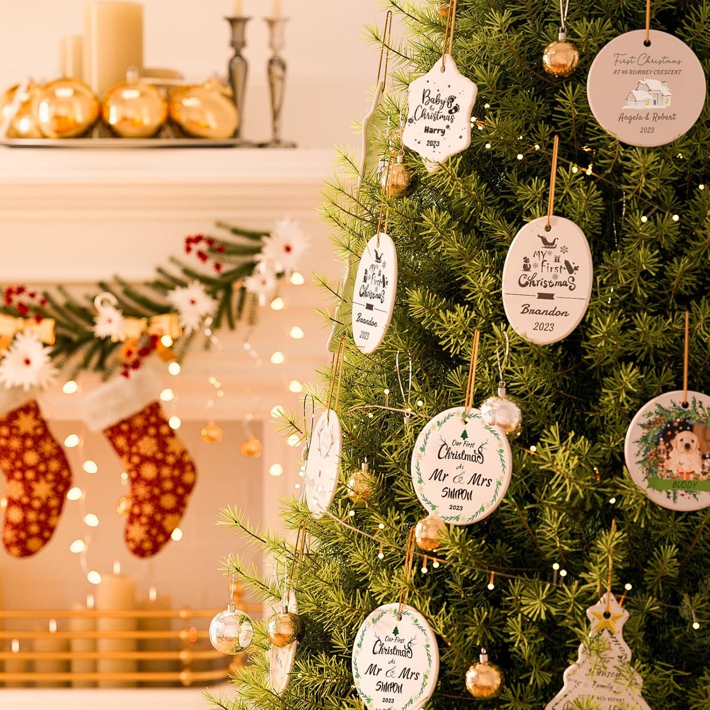 Bemaystar Personalized Photo Christmas Ornaments 2025 - Custom Christmas Ornaments with Picture & Text, Customized Ceramic Christmas Tree Decor, Xmas Gifts for Kids, Adults, Family, Loves, Friends