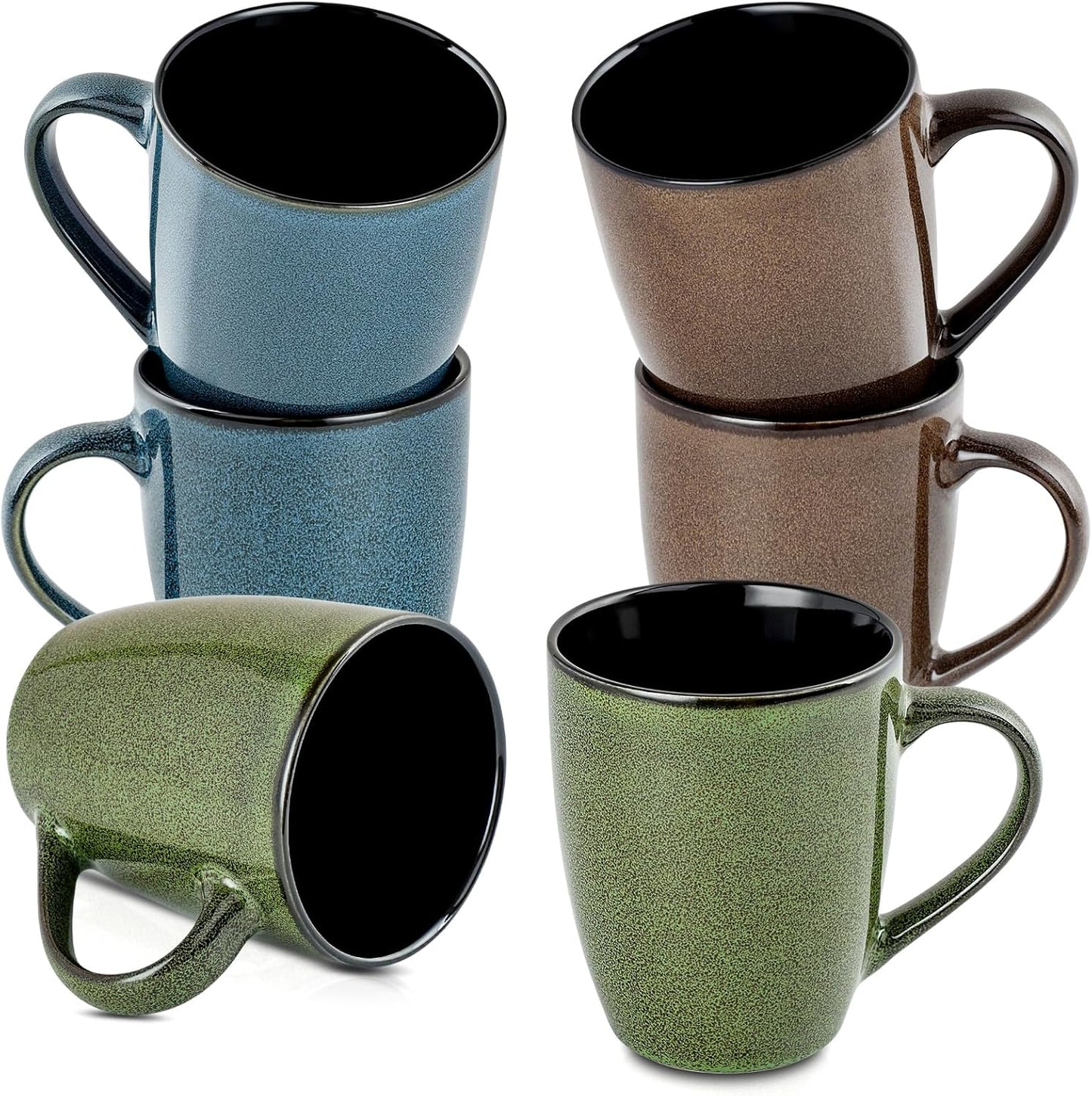 Ceramic Coffee Mugs 12oz, Set of 6 - Large With Handle for Men, Women, Dad, Mom - Modern Cups for Tea, Latte, Cappuccino, Cocoa (6 Pack)