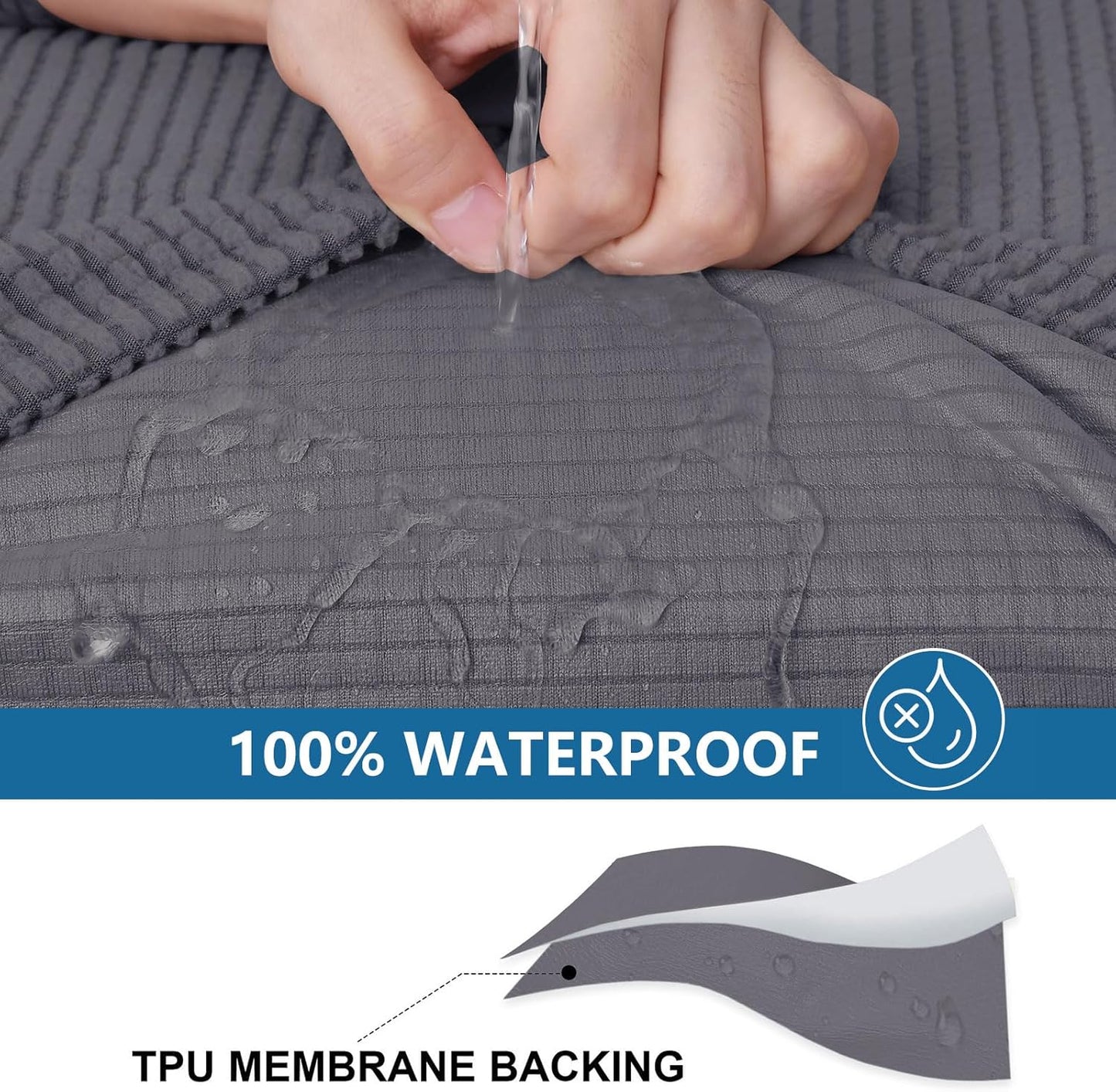 hyha Waterproof Couch Cushion Covers for Pets, Non Slip Sofa Cover for Dogs Washable, Soft Thick Stretch Jacquard Fabric, Sofa Slipcovers with Elastic Bottom (1 Piece for Backrest L, Middle Grey)