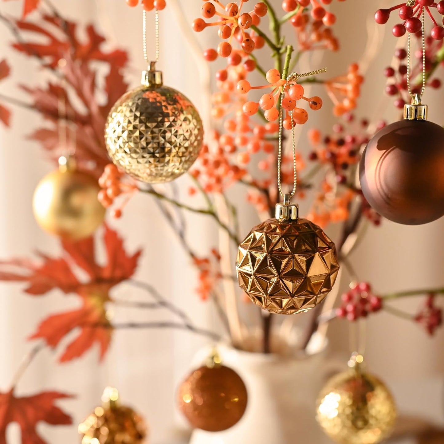 Valery Madelyn Christmas Tree Decorations Ornament Set for Fall Halloween, 50ct 2 Inches Bronze Copper Gold Shatterproof Christmas Ball Ornaments Hanging Xmas Holiday Party Decor