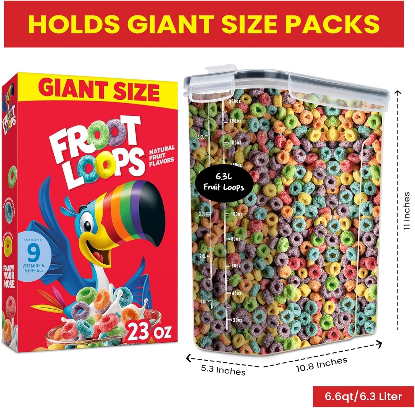 DWËLLZA KITCHEN Extra Large Cereal Containers Storage 6.3L - 213 fl. oz - 2 Pc Family Size Cereal Dispenser Countertop, Bulk Airtight Food Storage Containers for Pantry Organization Labels and Marker