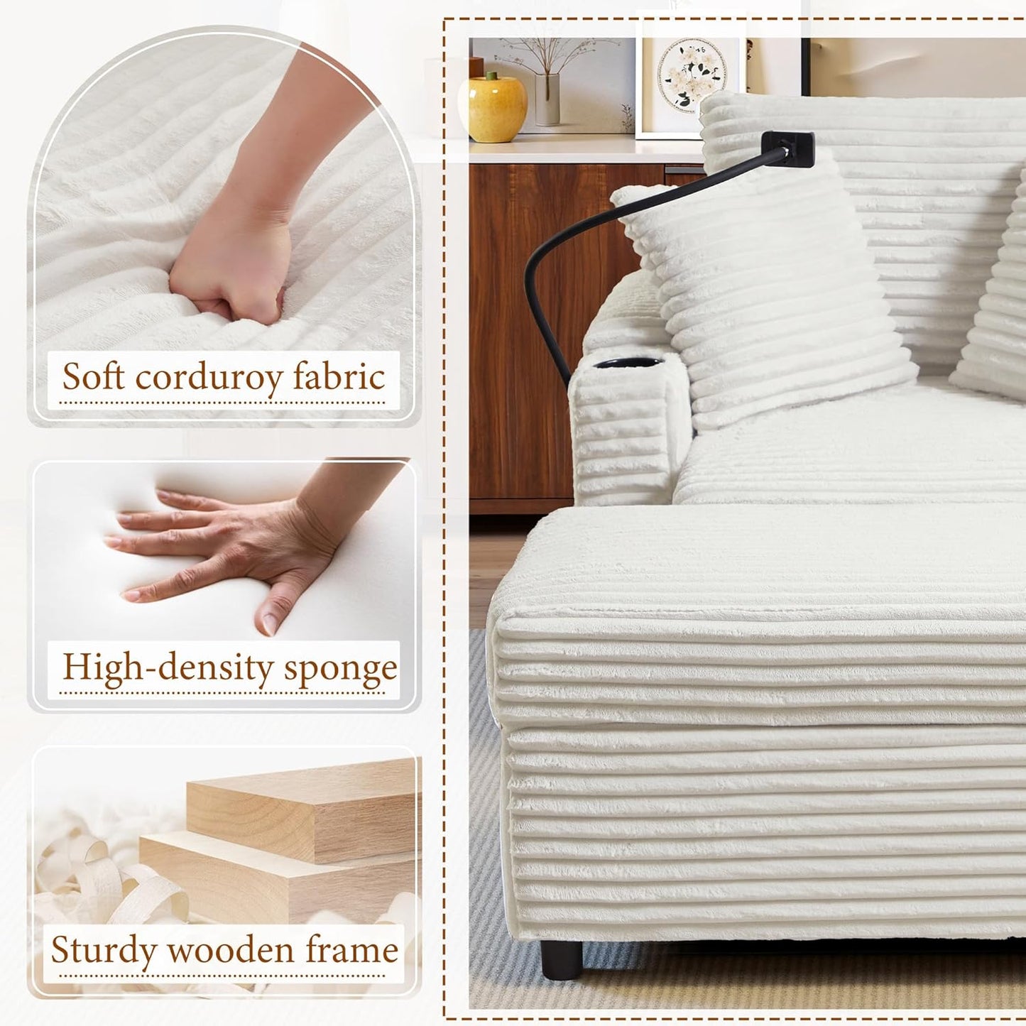 Accent Chair with Storage Ottoman Upholstered Living Room Chairs for Reading Chair with Chaise Lounge Chairs Indoor, Comfortable Armchair for Bedroom