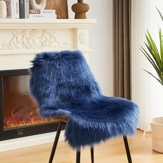 AMTOVO Faux Fur Rug, Dark Blue Small Area Rug, Fluffy Sheepskin Rug, Fuzzy Ultra Soft 2 x 3 ft Shag Rugs for Bedroom Sofa Throw Cushion Room Decor, Sheepskin