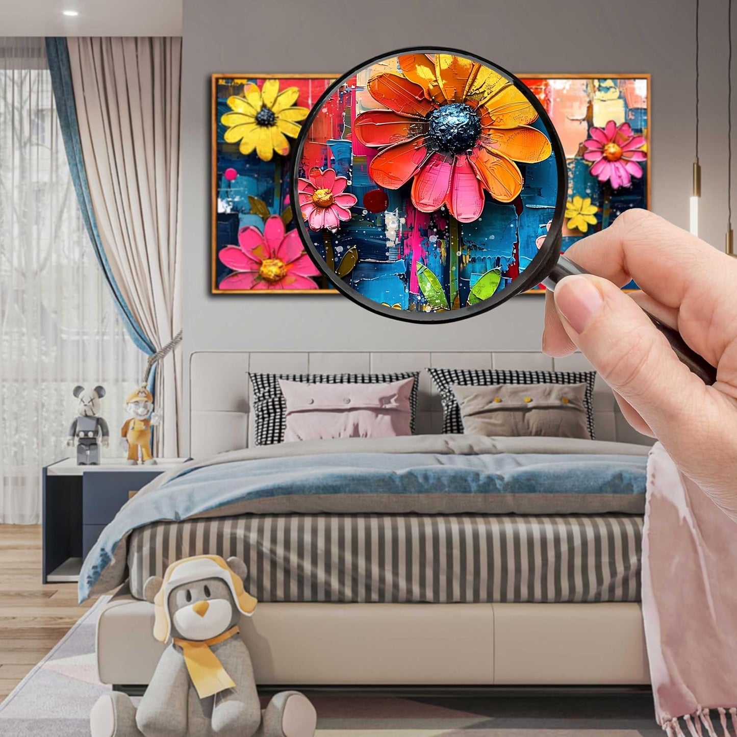 ZHAOSHOP Colorful Flower Pictures Wall Art Bedroom - Teen Girl Room Decor - Big Picture Frames for Wall Ready to Hang Size 29" x 59"