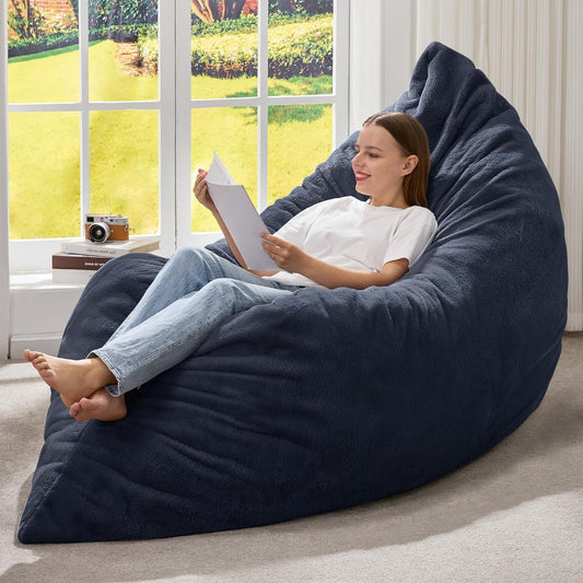 Hobestluk 3 in 1 Bean Bag Chair Giant Bean Bag Chairs for Adults with Plush Faux Fur Cover Convertible Bean Bag Floor Cushion with Machine Washable Cover for Living Room (Plush Dark Grey)