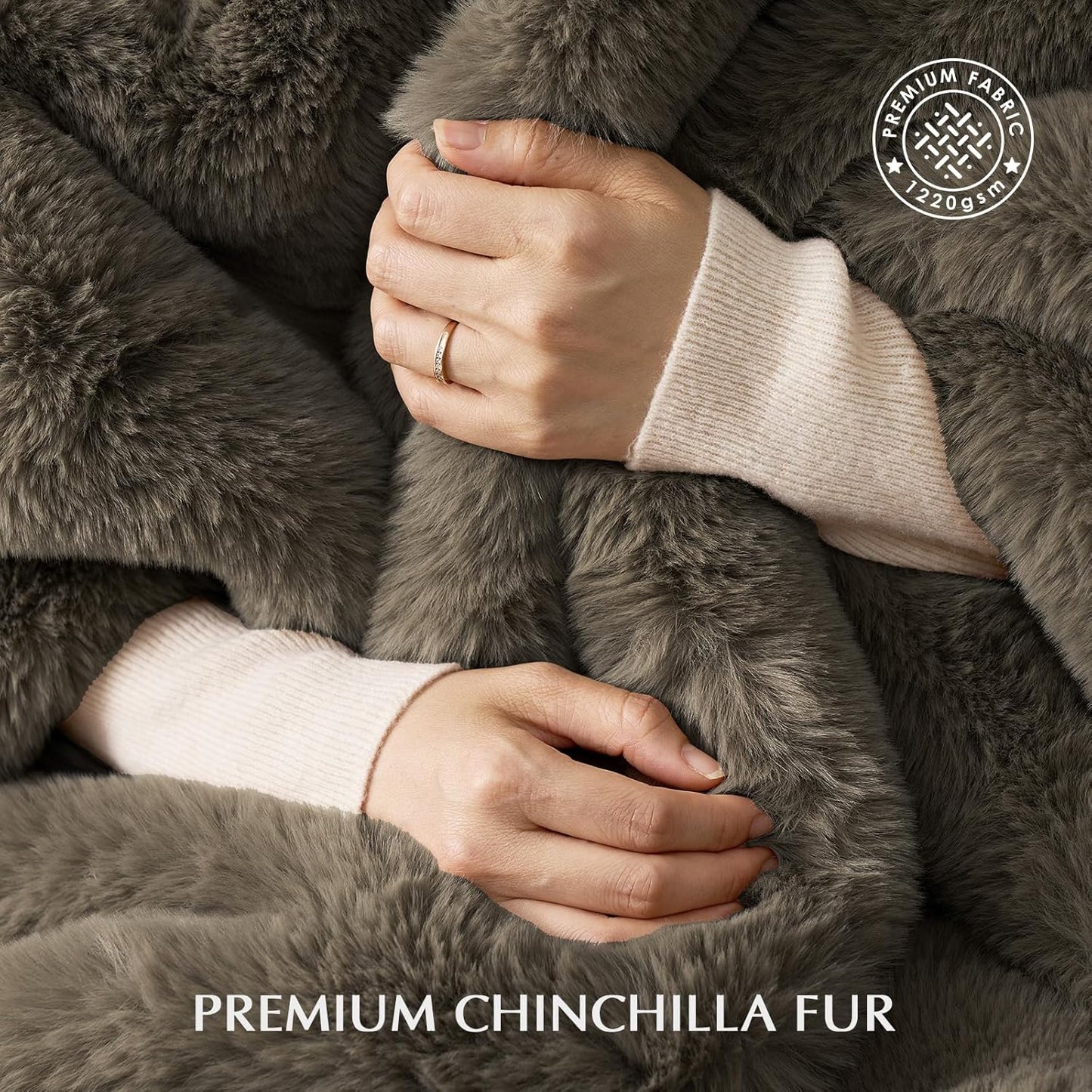 Luxury Soft Faux Chinchilla Fur Throw Blanket for Couch, Warm Thick Heavy Winter Throw Blanket 1220GSM for Bed, Fluffy Cozy Mink Blanket with Reversible Velvet, Smoky Sable, 50"x60"