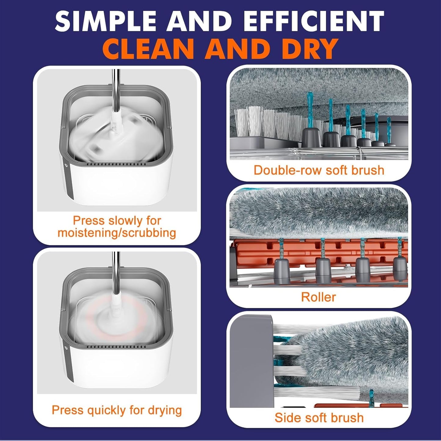 KZKR Spin Mop and Bucket Set with Self Separation Dirty and Clean Water System, Self Wringing 360° Rotating Square Mop Head for Home Floors Cleaning (2.0 Mop and Bucket Set (6 Pads) Ship by Amazon)