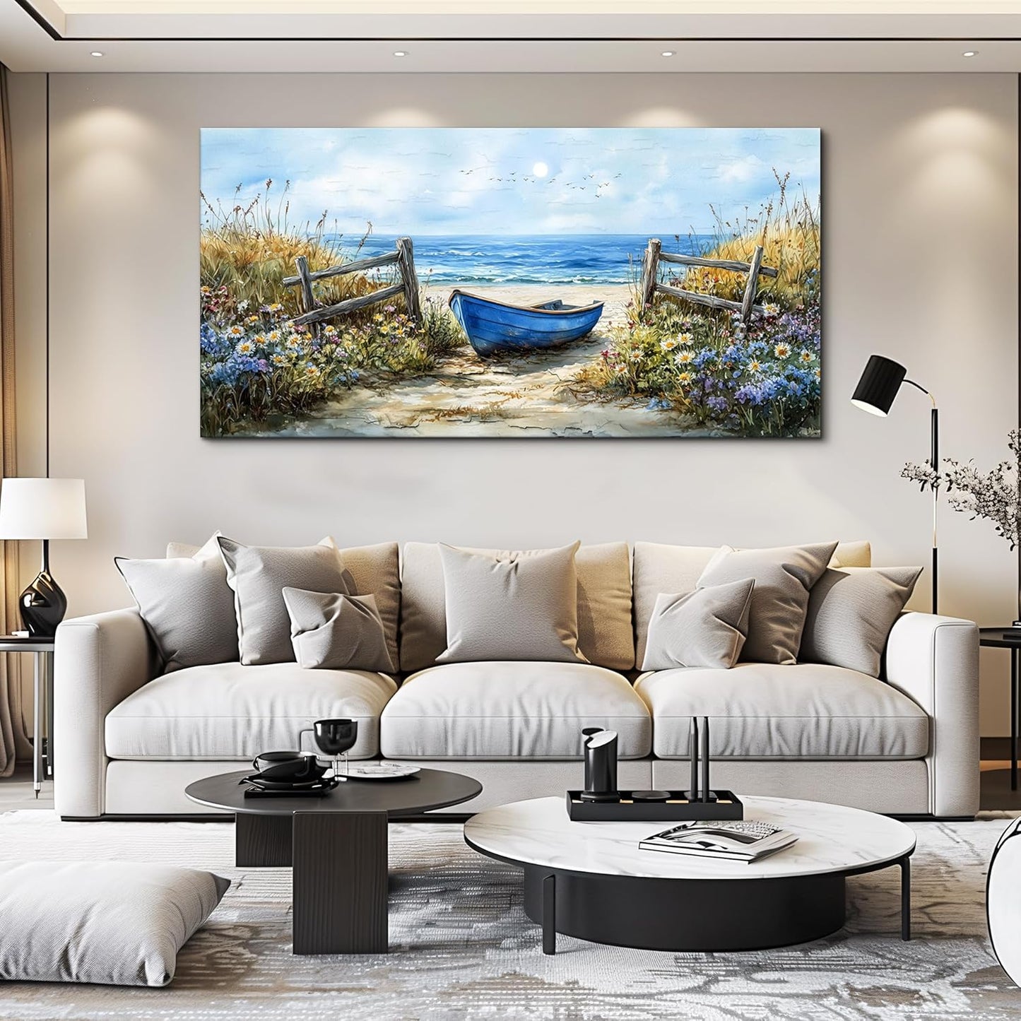 ZUITINGHUA Canvas Wall Art For Living Room Large Wall Decor For Office Bedroom Decorations Seaside Landscape Pictures Boat Painting Artwork Room Wall Mural Aesthetic Home Decor 30x60 In
