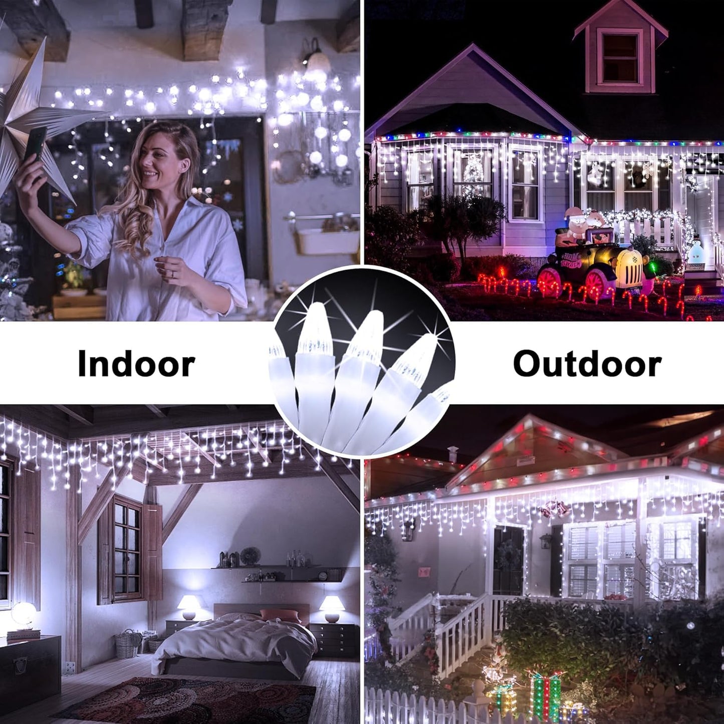 132FT 1332 LED Outdoor Christmas Lights - 296 Ice Drops, 12 Pro Modes with Timer Memory & Brightness, Waterproof Hanging Ice String Light for Holiday Wedding Garden Fence House Decor (Cool White)