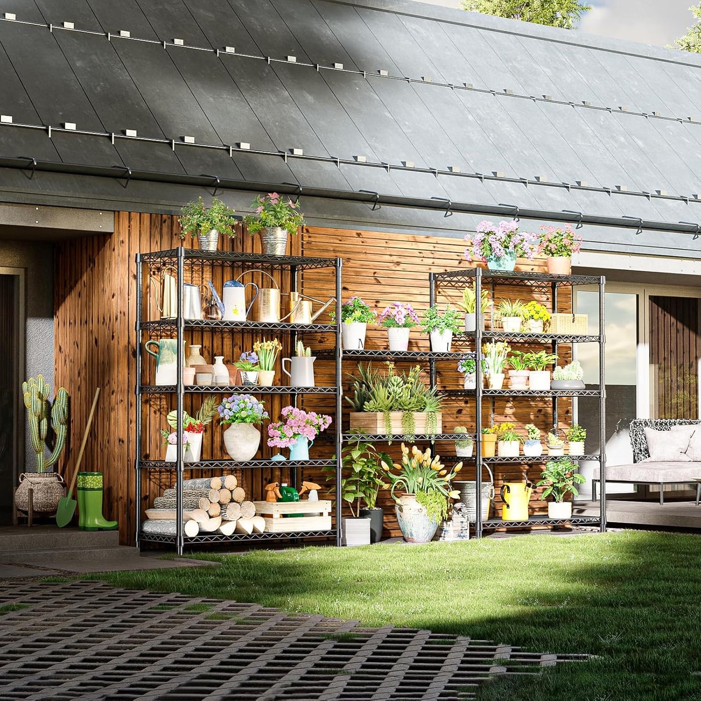 IZEUK 5-Tier Heavy Duty Metal Storage Shelving Unit (Black, 17.7" D x 47.2" W x 72.3" H, 1750 lbs Capacity), Adjustable Steel Wire Rack Shelf Organizer for Garage, Kitchen, Basement, Laundry, Office