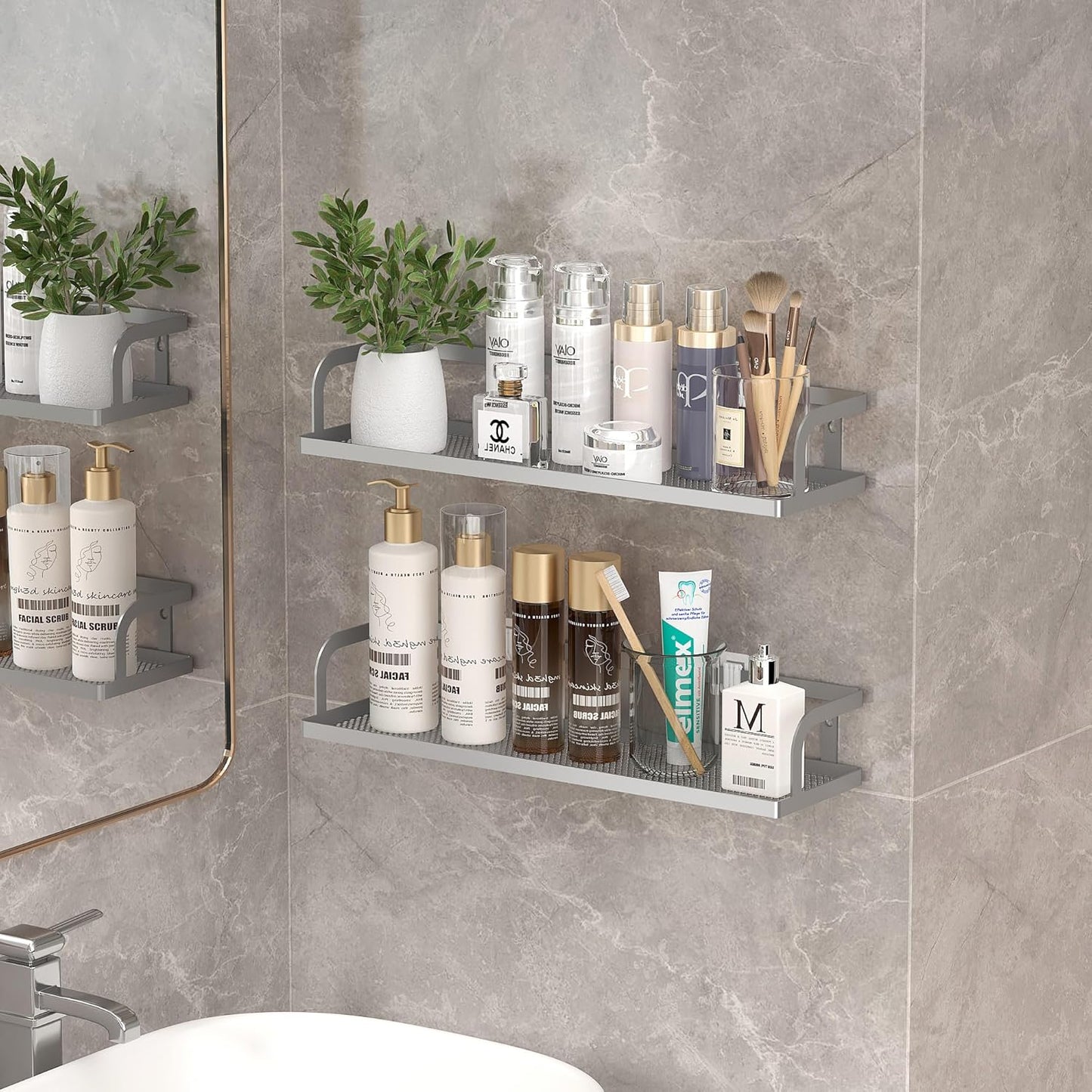 PUSDON Metal Wall Hanging Basket 2 Packs DIY Suitable for Multiple Scenes - Large Silver Grey Hollowout