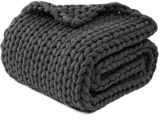 YnM Chunky Throw Blanket, Medium-Weight, Hand Knitted, Skin Friendly, Ventilated and Breathable, Machine Washable, Home Décor Piece for Couch, Sofa and Bed (Charcoal Grey, 50x70 Inch)