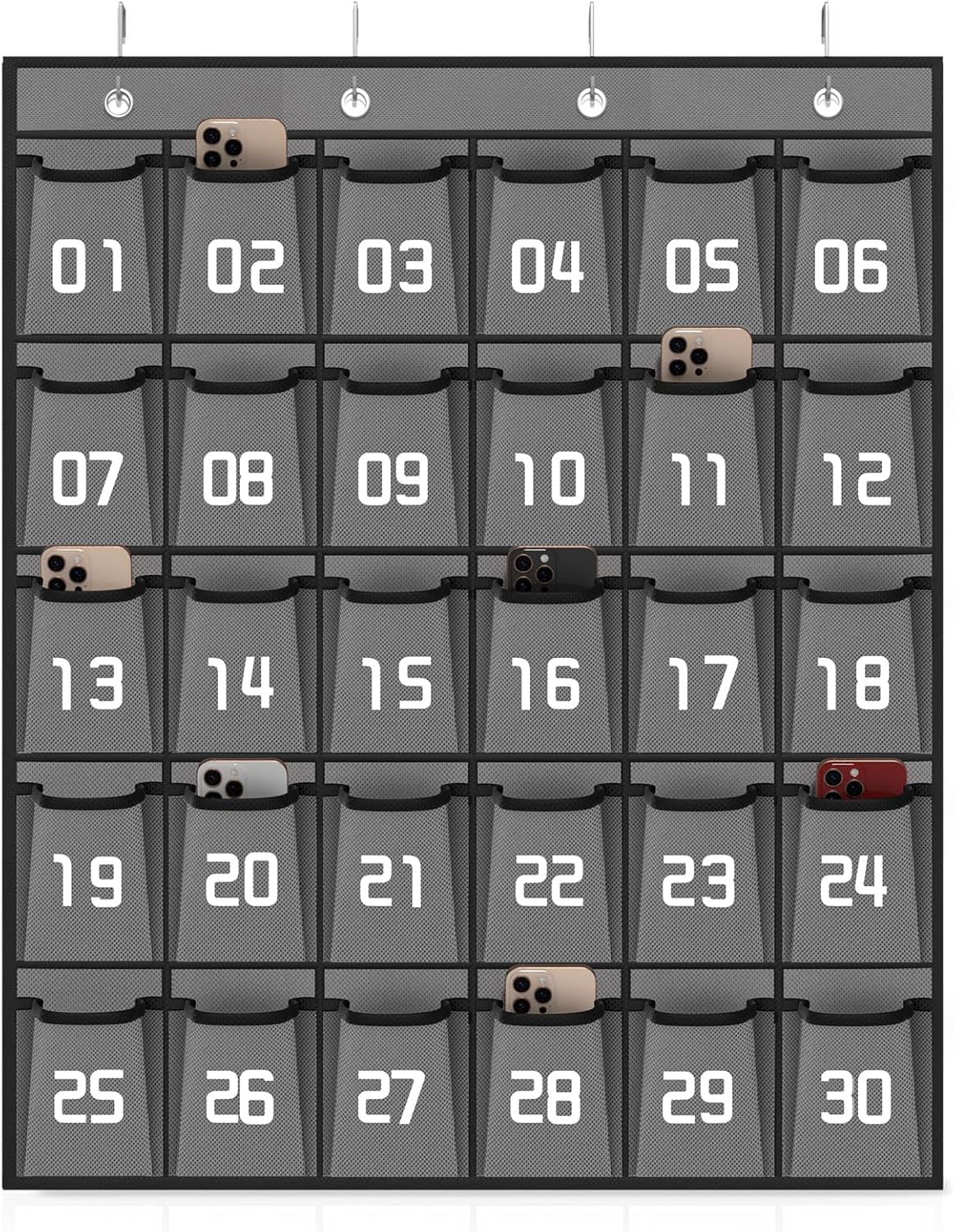 Loghot Classroom Accessories Closet Pocket Chart for Cell Phones Holder Wall Door Hanging Organizer (30 Pockets Gray)