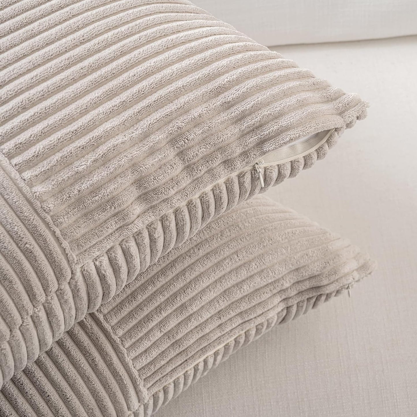 Fancy Homi Set of 2 Neutral Taupe Boho Long Lumbar Body Decorative Throw Pillow Cover 14x36 Inch for Bed Couch Bedroom Bench, Soft Patchwork Corduroy Textured Pillow Case, Farmhouse Room Decor