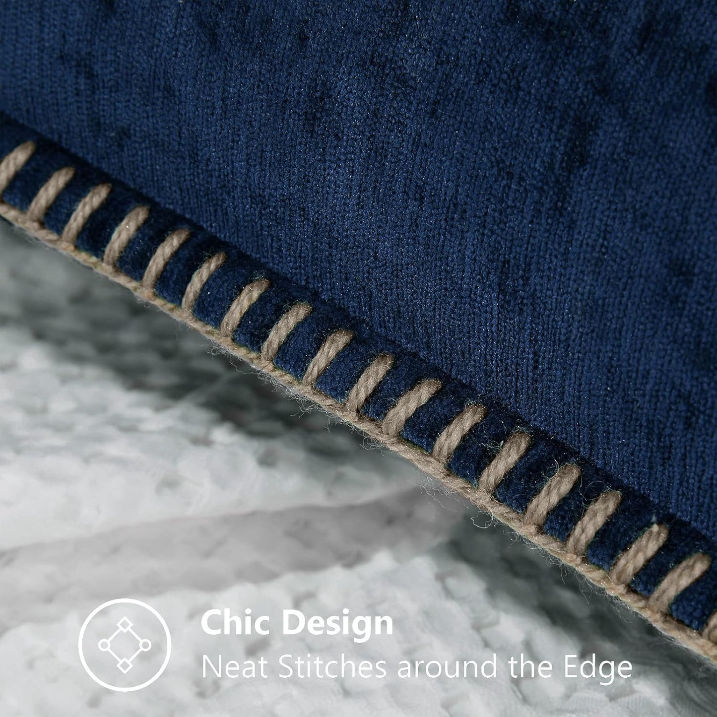 decorUhome Chenille Soft Throw Pillow Covers 22x22 Set of 2, Farmhouse Velvet Neutral Decorative Euro Pillow Covers with Stitched Edge for Couch Sofa Bed Home Decor, Poseidon