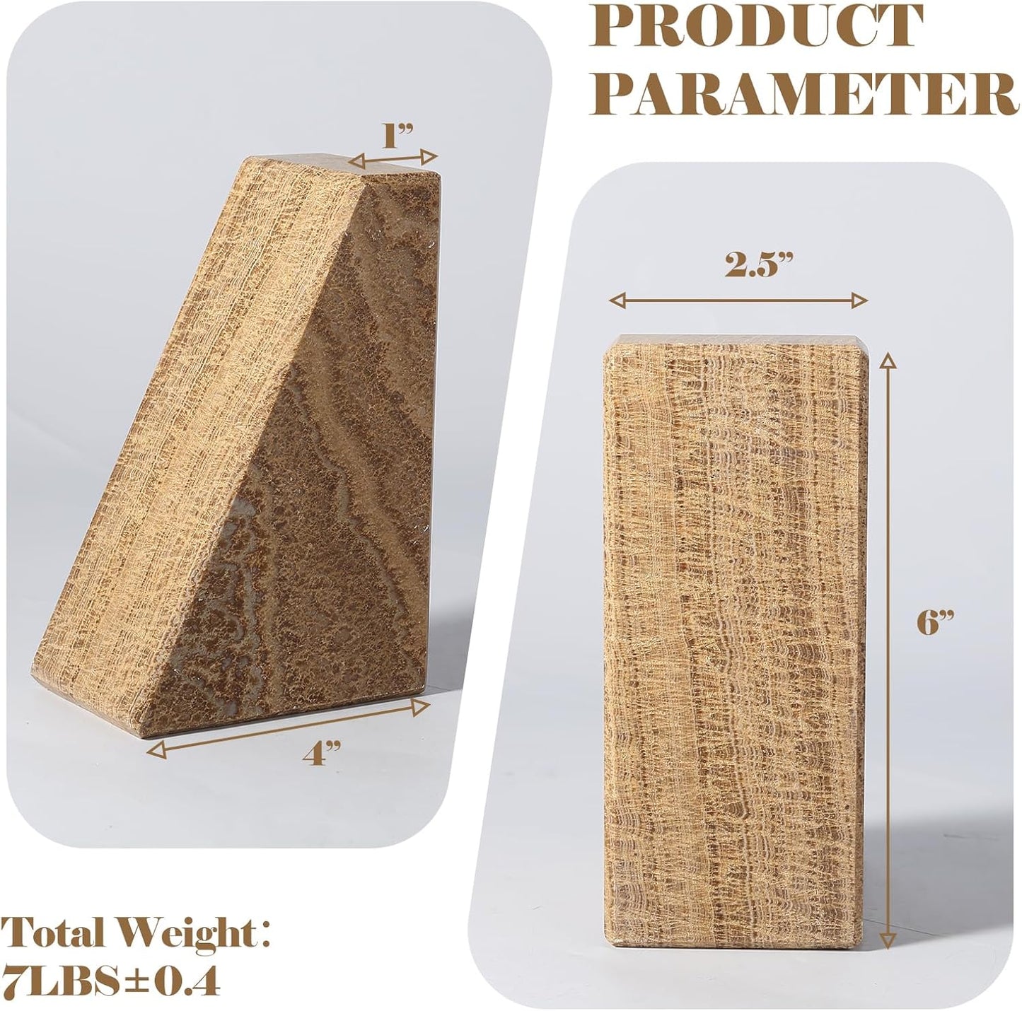 Marble Bookends for Heavy Books, Decorative Book Ends for Shelves, Unique Marble Stone Durable and Heavy Book Ends for Hardback Books & CDS, Book Stopper/Holder, Set of 2(Moca Jade)