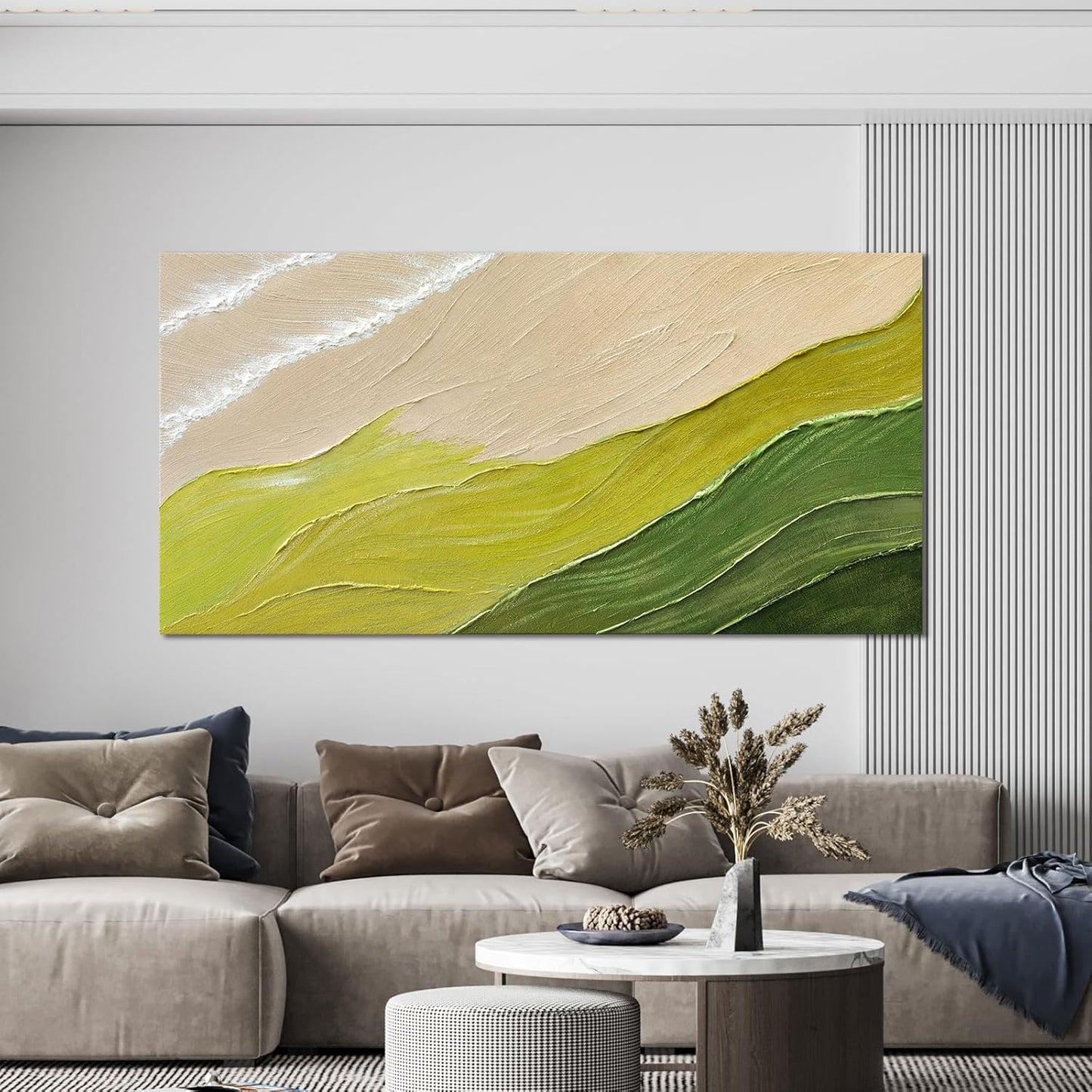 Abstract Wall Art Canvas Art Wall Decor Modern Green Wall Art Prints Chromatic Waves Large Minimalist Wall Art Decor Picture for Living Room Large Artwork for Walls Bederoom Office Decor 24"X48"