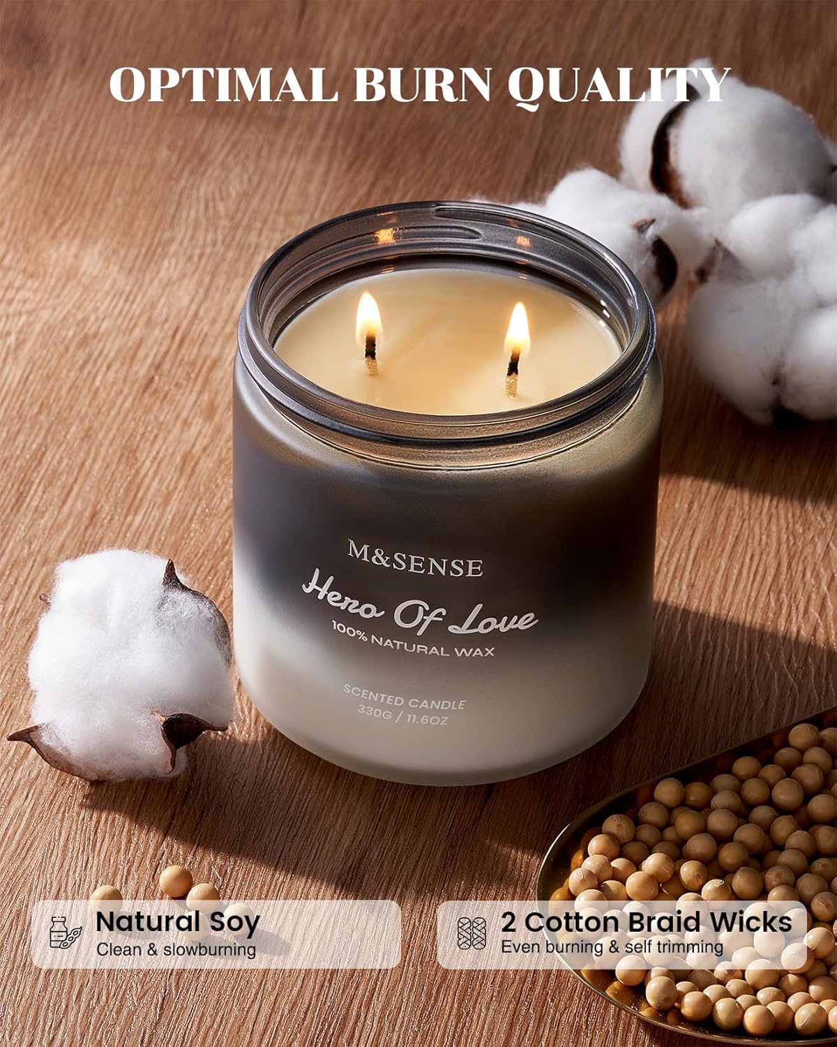 M&SENSE Cedarwood Vanilla Scented Candle for Men, 11.6oz 2 Wick Masculine 70 Hours Long Lasting Soy Wax Valentines Day Gifts Best Smelling Home Fragrance