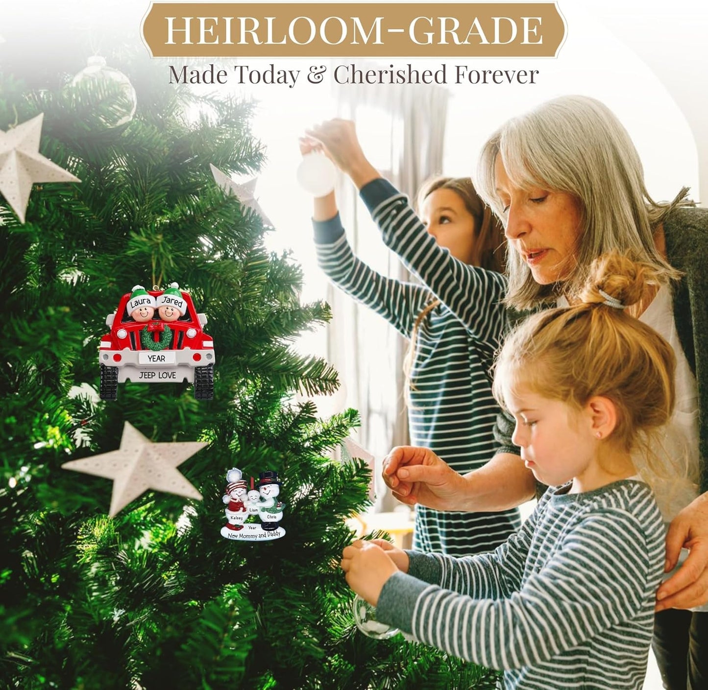 Personalized Family of 4 with Dog Ornament 2025 | Free 24h Customization | Christmas Ornaments for Tree | Custom Gift Wrapped Pet Keepsake for Dog-Lovers