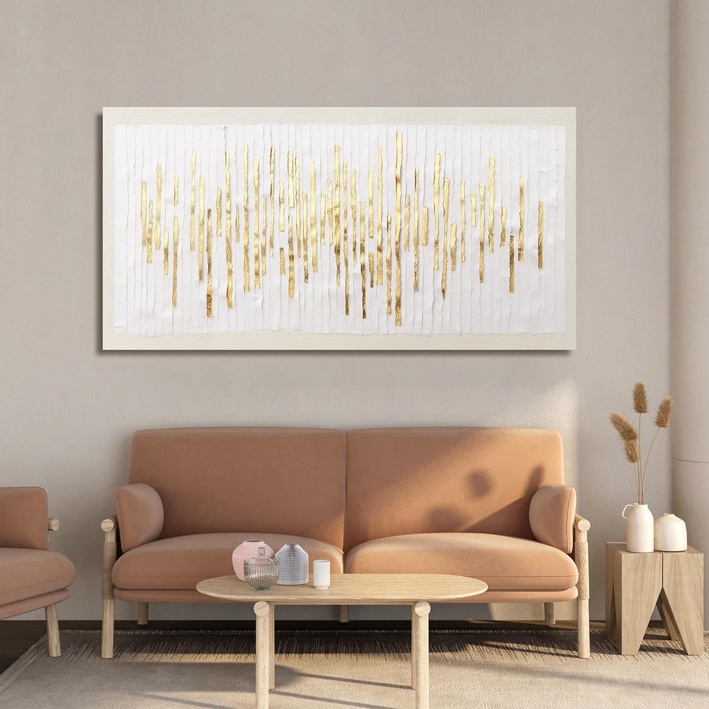 Canvas Wall Art Decor Modern Wall Decor For Living Room Gold Abstract Wall Art White Textured Wall Art Abstract Art Artwork for Walls Canvas Prints Art Work For Home Office Wall Decor 20" X 40"