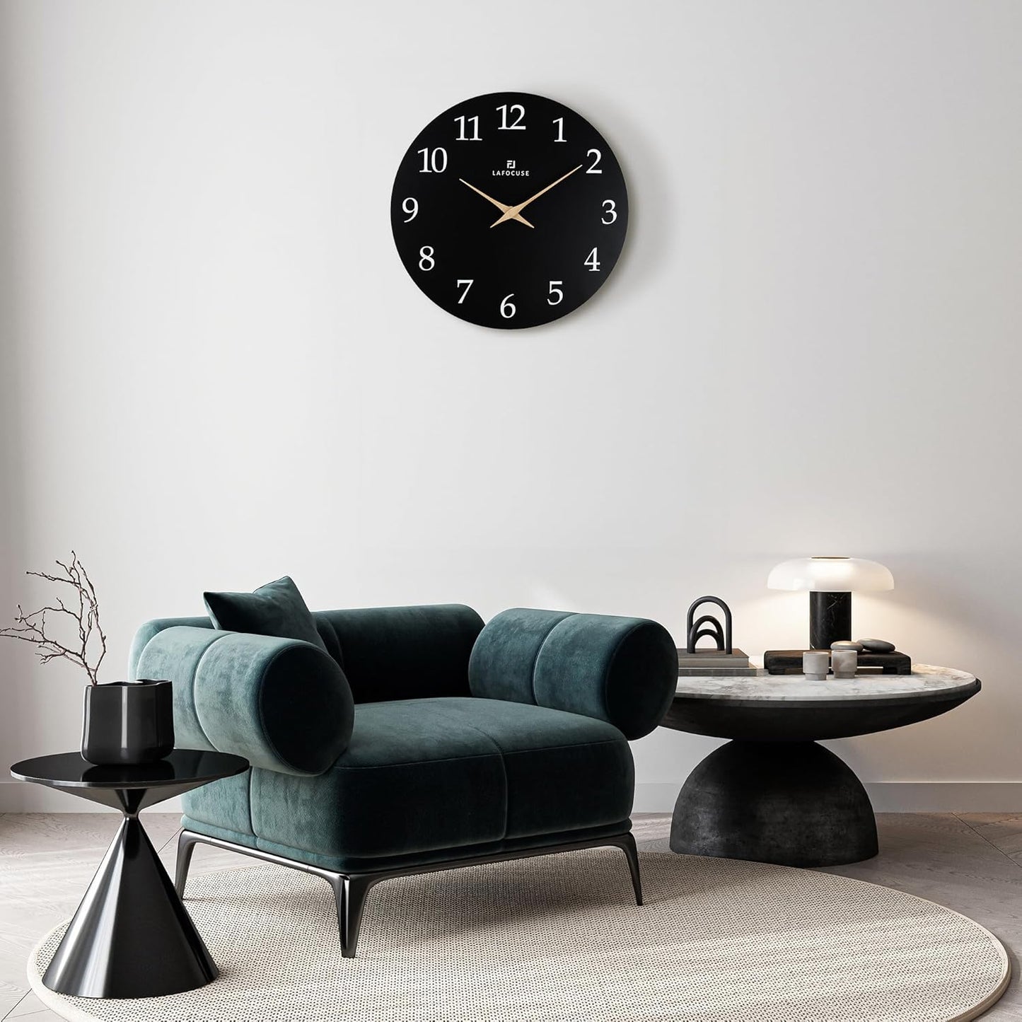 Lafocuse 12 Inch Silent Black Wall Clock Battery Operated for Living Room Decor, Simple Minimalist Wooden Wall Clock for Kitchen Bedroom Office