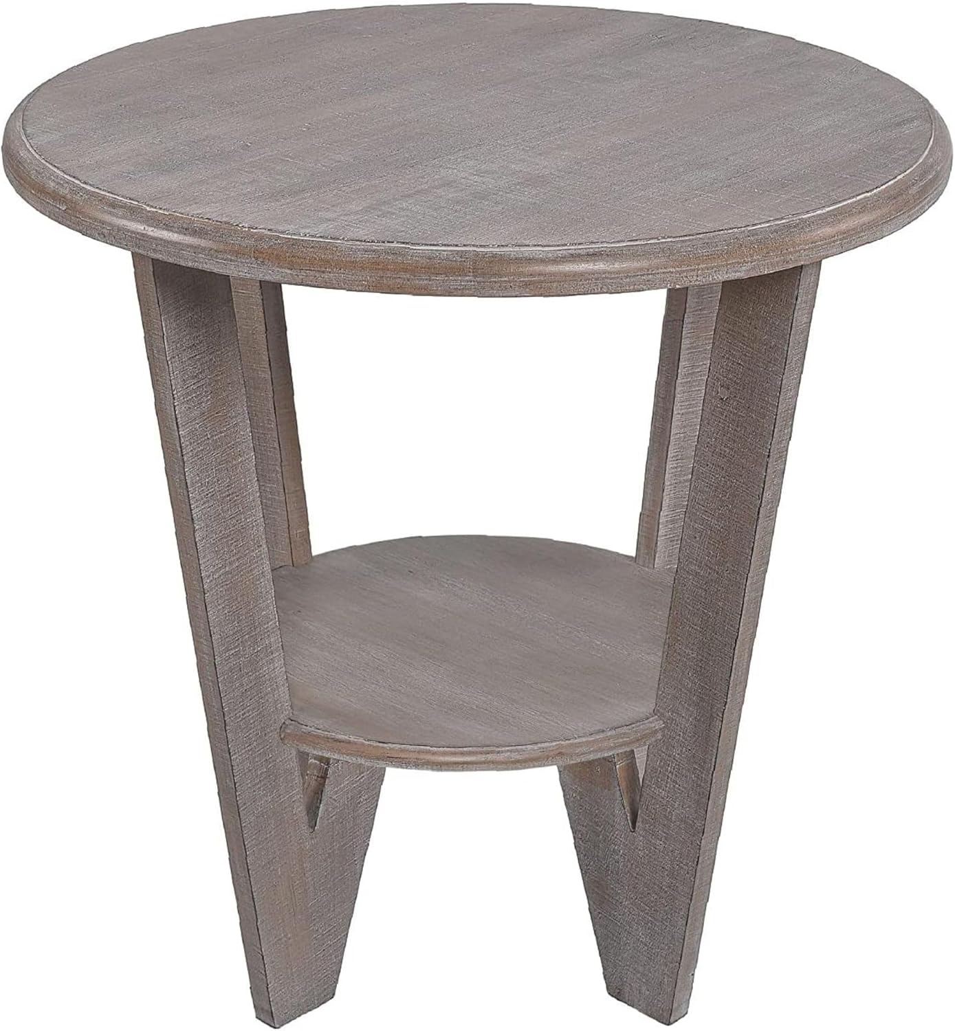Rustic Farmhouse end Table with Storage Shelf, French Country Accent Side Table for Family, Dinning or Living Room, Small Spaces, Modern, Round, Vintage Grey Finish