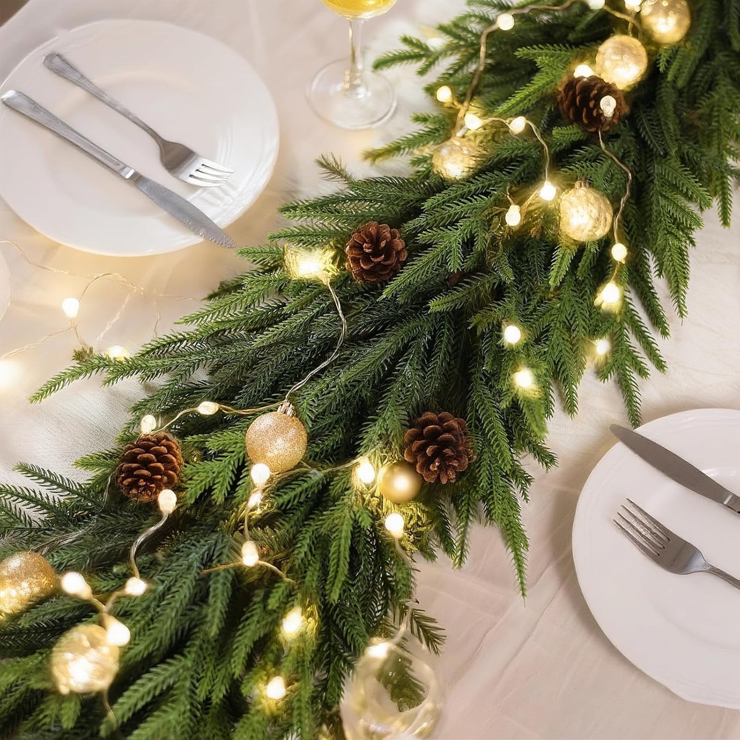 Artificial Norfolk Pine Garland - Faux Christmas Garland Fake Green Garland for Fireplace,Table, Stairs, Mantle, Window,Indoor Outdoor,Home,Holiday Decor(1 PCS,5 FT)