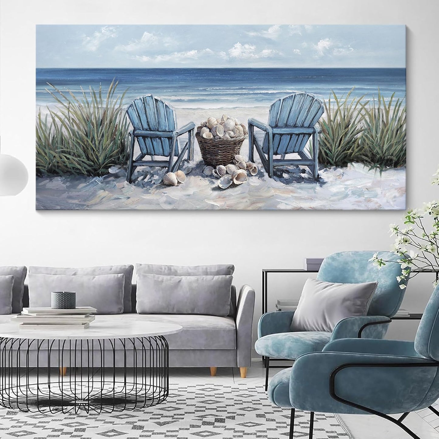 HGUAOA Coastal Wall Art - Large Landscape Wall Pictures for Living Room, Bedroom Pictures, Ocean Beach Artwork, Blue Wall Art, Above Bed Decor, Coastal Landscape Wall Art, Beach Pinting