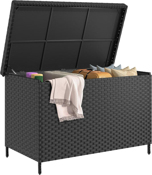 YITAHOME 230 Gal Outdoor Storage Box, XXL All-Weather Wicker Deck Box for Patio Furniture, Cushions, Pool Accessories and Garden Tools - Black