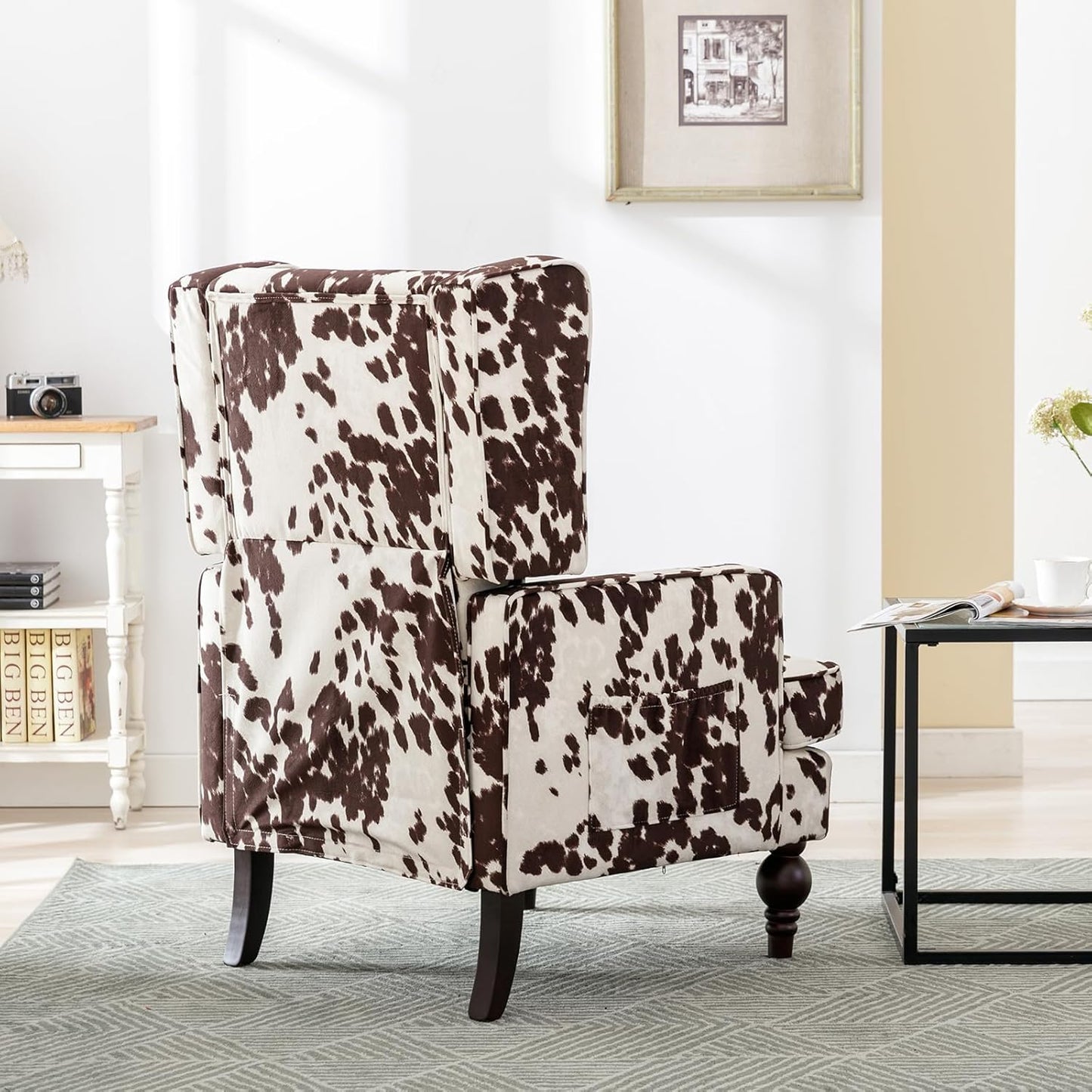 DUOMAY Tufted Accent Chair Set of 2, Modern Upholstered Wingback Side Arm Chair for Living Room Bedroom with Wood Legs, Comfy Reading Guest Chair for Office, Milk Cow/Brown