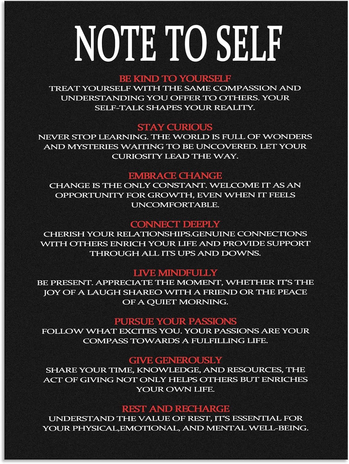 WYJDFART Printed Modern Artwork NOTE TO SELF Motivational Wall Art for Office Living room Bedroom Home Inspirational Canvas Poster Framed Ready to Hang[30" W X 40" H]