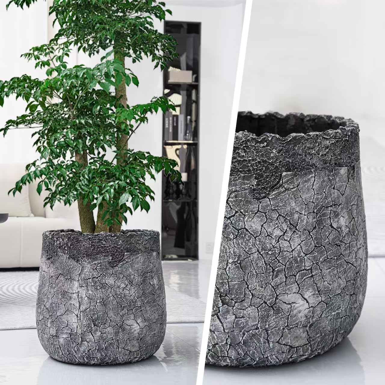 Craft flowerpots 18"+13"+19" Dia Round Concrete Planter Set of 3 Large Outdoor/Indoor Planter Pots Containers with Drainage Holes and Rubber Plug for Home Garden (Dark Gray, Large)