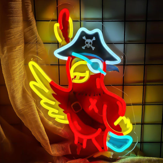 Pirate Parrot Neon Light - Pirate LED Light Wall Decor Ideal for Pirate Party Decorations Gifts for Friends
